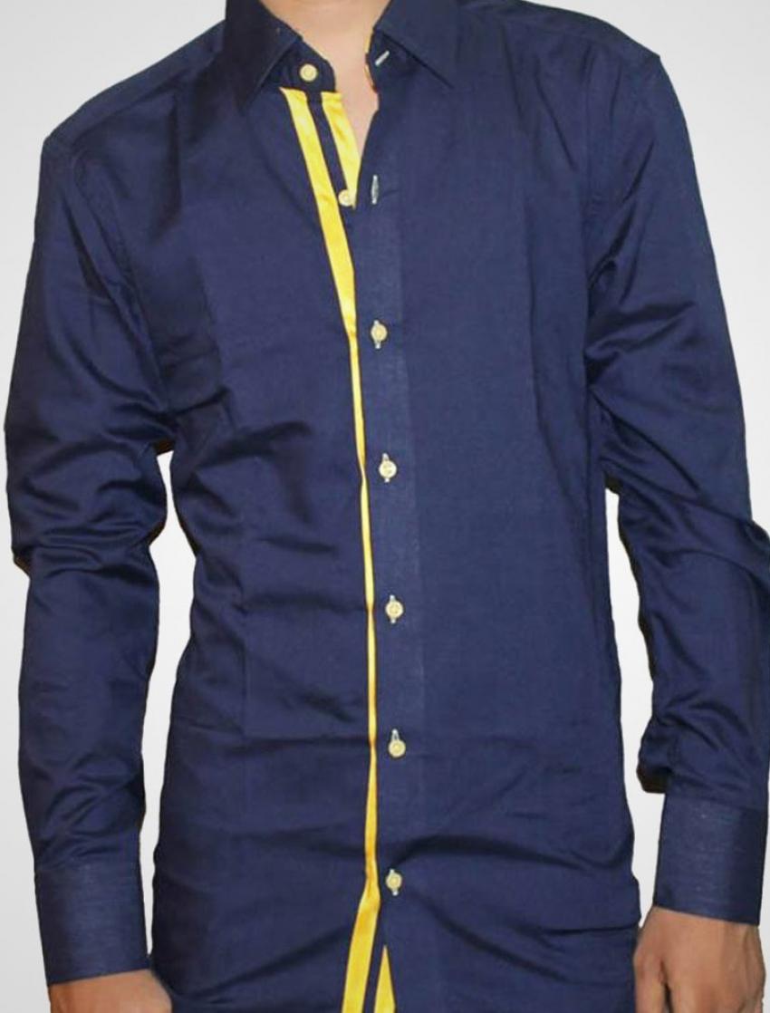 CLEARANCE SALE OF BLUE DESIGNER SHIRT WITH YELLOW 
